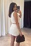Embroidered Gold Buttoned Vest Shorts Skirt Set Beige - 5