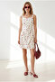 Women's Ecru Red Strappy Mini Woven Dress with Zipper Back Elb-19002663 - 3