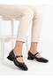 Women's Black Thick Heel Comfortable Fit Heeled Ballerina Shoes - 2