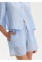 Blue Contrast Detailed Linen Shorts - 4