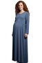 Long Sleeve Maternity Dress, Button Front, Floor Length (UAE/KSA, Alpha, M, L, Regular, Regular, blue)