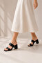 Elfy Women's Black Double-Strapped Square-Toe Thick-Heeled Slippers - 4