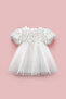 White Rose Textured Tulle Skirted Girl's Dress - Dara - 3