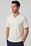 Men's Vision V-Neck Premium Quality Dense Textured Cotton T-Shirt Cream M102-R0220-02 - 4