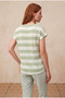 Women's Regular Fit Crew Neck Short Sleeve Ecru / Light Green Striped Viscose / Elastane T-Shirt Wilda - 3