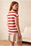 Women's Regular Fit Crew Neck Short Sleeve Ecru / Brick Red Striped Viscose / Elastane T-Shirt Wilda - 4
