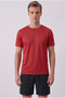 Men's Red Flexible Breathable Lycra Crew Neck Diamond Pattern Sweat-Wicking T-Shirt
