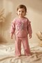 Girl's Kind Nature Printed Pink Tracksuit Set with Ruffle Detail - Cotton Comfortable Cut Two-Thread Set - 3