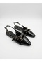 Women's Black Open-Back Cross-Strapped Ballerinas with Gold Buckle - 3