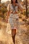 Embroidered Lace-Up Front Balloon Sleeve Crop Blouse and Slit Asymmetrical Long Slit Effect Skirt Summer Romantic Vintage Retro Bohemian Two-Piece Set Women's Set - 4