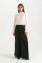 Gold Buttoned Wide Leg Trousers with Pile Detail - Black