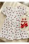 Baby Girl Cherry Patterned Muslin Dress with Buckle Combination Set - 3
