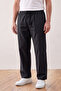 Men's Dad Comfortable Fit Black Linen Raw Fabric Trousers - 3