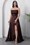 Strapless Neckline Rhinestone Straps Ruffle Satin Dress Drp582 - 4