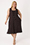Women's Plus Size Brown Polka Dot Cotton Pocketed Strap Dress