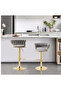 Adjustable Height Metal Frame Cushioned Bar Stool with Emerald Velvet Seat beige color - 3