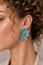 Amélie Summer Luxury Women's Blue Yellow Leaf Pattern Steel Earrings