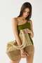 Two-Color Straw Shoulder Bag Y9223 Beige - 3