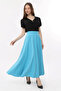 Baby Blue Dabıl Thick Crepe Fabric Long Skirt with Belt - 3