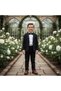 Boy's Groomsmen Suit 4 Pieces Black Blazer Jacket & Shirt & Pants & Bow Tie Stylish Suit 5428- - 4