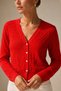 Orange V-Neck 100% Organic Cotton Buttoned Women's Knitwear Cardigan - 3