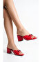 Women's Red Patterned Patent Leather Buckle Thick-Heeled Slippers - 3