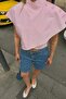 Pink Stand Collar Shoulder Button Detail Front Asymmetrical Cross Fold Women's Crop Blouse - 4