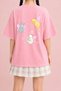 Women's Cat Fairy Printed Oversize Crew Neck Cotton Casual Combed Cotton T-Shirt
