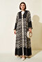 Women's High Collar, Waist-Fitted, Ruffled Hem, Authentic Patterned Viscose Black Hijab Dress