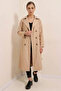 Women's Double-Breasted Collared Belted Mink Trench Coat - 6