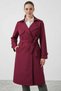 Women's Double Breasted Collar Belted Burgundy Trench Coat - 5