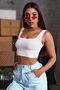 Women's White Thick Strap Crop Top Bustier Stretchy Fabric Stylish Basic Women's Top Clothing - 3