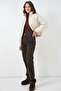 Women's High Collar Oversize Bomber Ecru Coat - 2