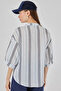 Women's Shirt Collar Oversize Striped Cotton Light Blue Blouse - 5
