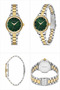 Faceted Cut Glass Stone Detailed Double Color Metal Cord Green Dial Women's Wristwatch - 3