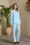 New Season Women's Blue Plaid Lace Detailed Front Buttoned Special Design Pajama Set - 2