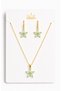 Lotus Flower Figured Gold Necklace and Earring Jewelry Set – Women's Accessory with Zircon Stones - 2