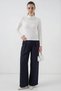 Women's High Collar Ribbon Detailed Pearl White Blouse - 2