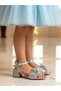 Young Girls' Ankle-Strapped Silver Bow Evening Dress Heeled Shoes - 3