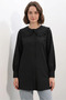 Women's Wide Collar Ruffle Detailed Striped Black Tunic Shirt - 2
