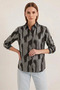 Women's Silver Foil Patterned Black Shirt - 6