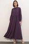 Women's Shirt Collar, Gathered Waist, Balloon Sleeves, Buttoned, Dark Lilac, Hijab Dress - 4