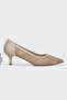Women's Elegant Beige Lace Patterned Pointed Toe Thin Heeled Stiletto Shoes - 2