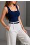 Women's Slim Fit Cotton Sleeveless Thick Strap Square Neck Bodysuit - 6