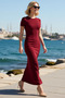 Women's Maxi Crew Neck Short Sleeve Fitted Stretchy Knitted Dress Unlined Comfortable Casual Modern Stylish - 2