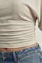 Stone Crew Neck Gathered Waist Bat Sleeve Crop Blouse - 6