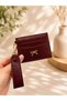 Women's Card Holder with Keychain and Bow Detail, Burgundy