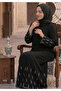 2 In 1 Nida Fabric Long Black Abaya With White Embroidery With Sheila Arabic Muslim Design - 4