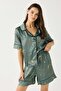 Luna Touch Shirt Shorts 2-Piece Satin Set Khaki