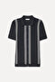 Men's Navy Blue Striped Regular Fit Short Sleeve Knitwear Shirt